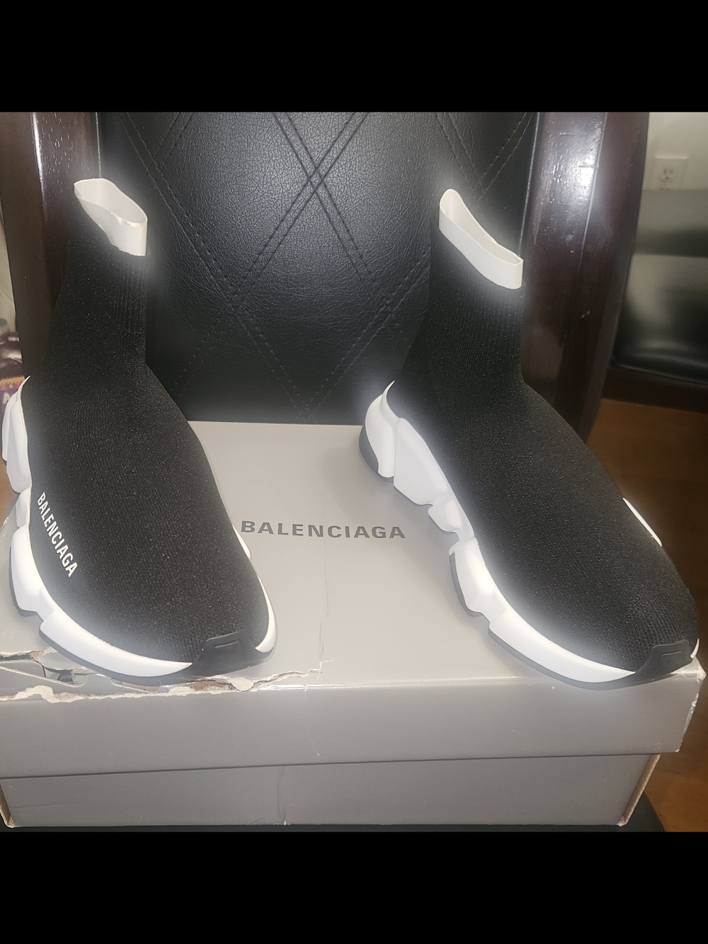 Balenciaga Black and White Speed Sock Sneakers